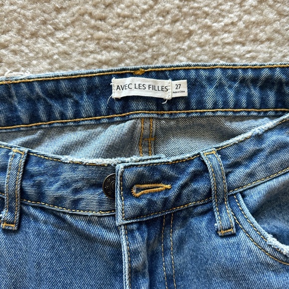 Nordstrom Avec Les Filles Split Hem High Waist Straight Leg Distressed Mom Jeans - Picture 4 of 6